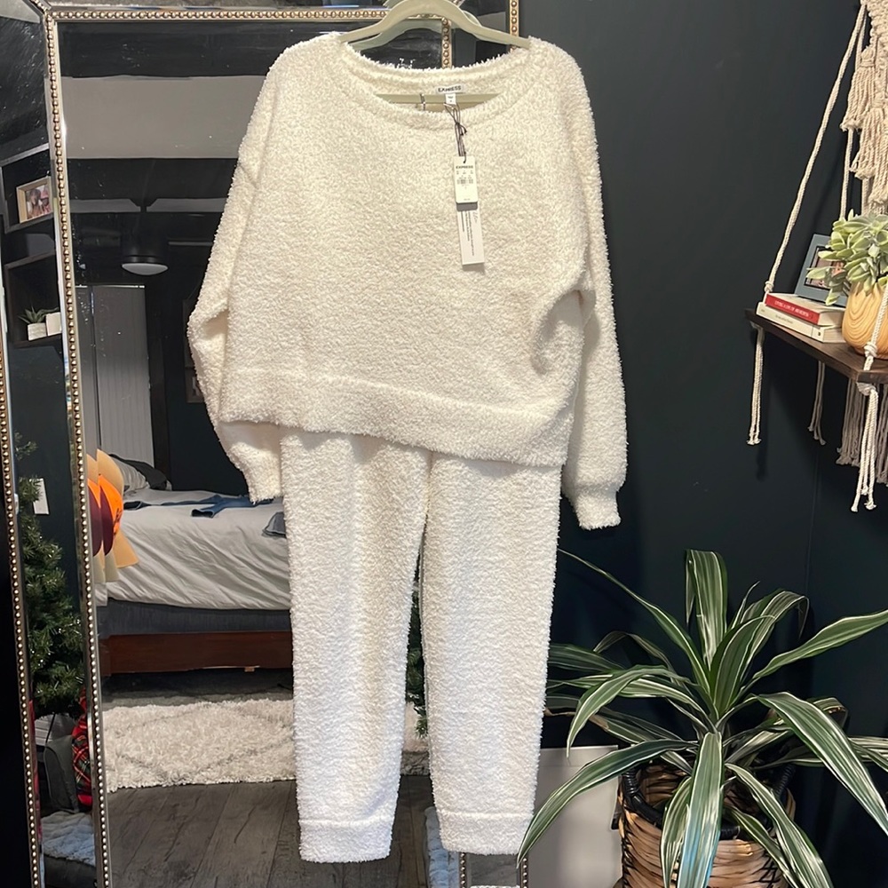 Express loungewear. Off the shoulder top and drawstring jogger.